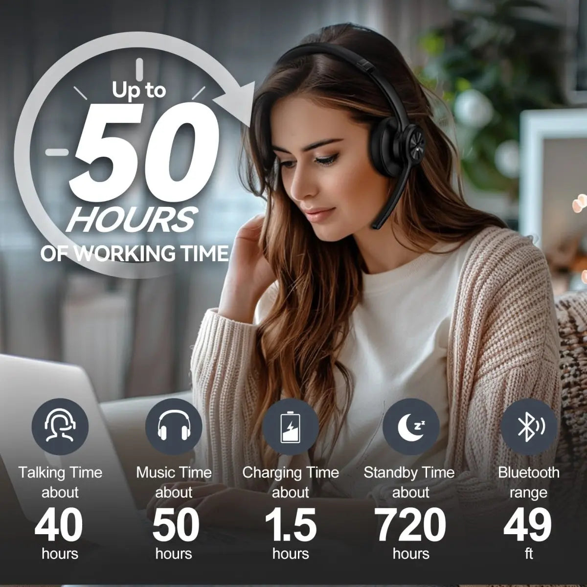 TECKNETTECKNET Bluetooth V5.2 Headphones with AI Noise Cancelling Microphone - [Color/Material] [Main Feature] for [Target Device/Scenario]