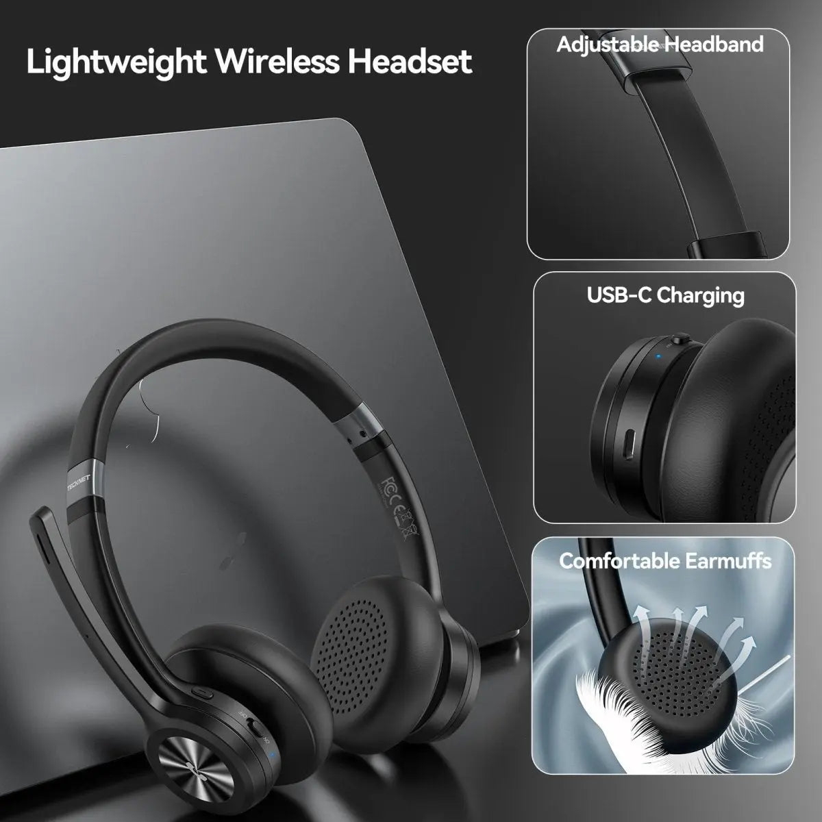 TECKNETTECKNET Bluetooth V5.2 Headphones with AI Noise Cancelling Microphone - [Color/Material] [Main Feature] for [Target Device/Scenario]