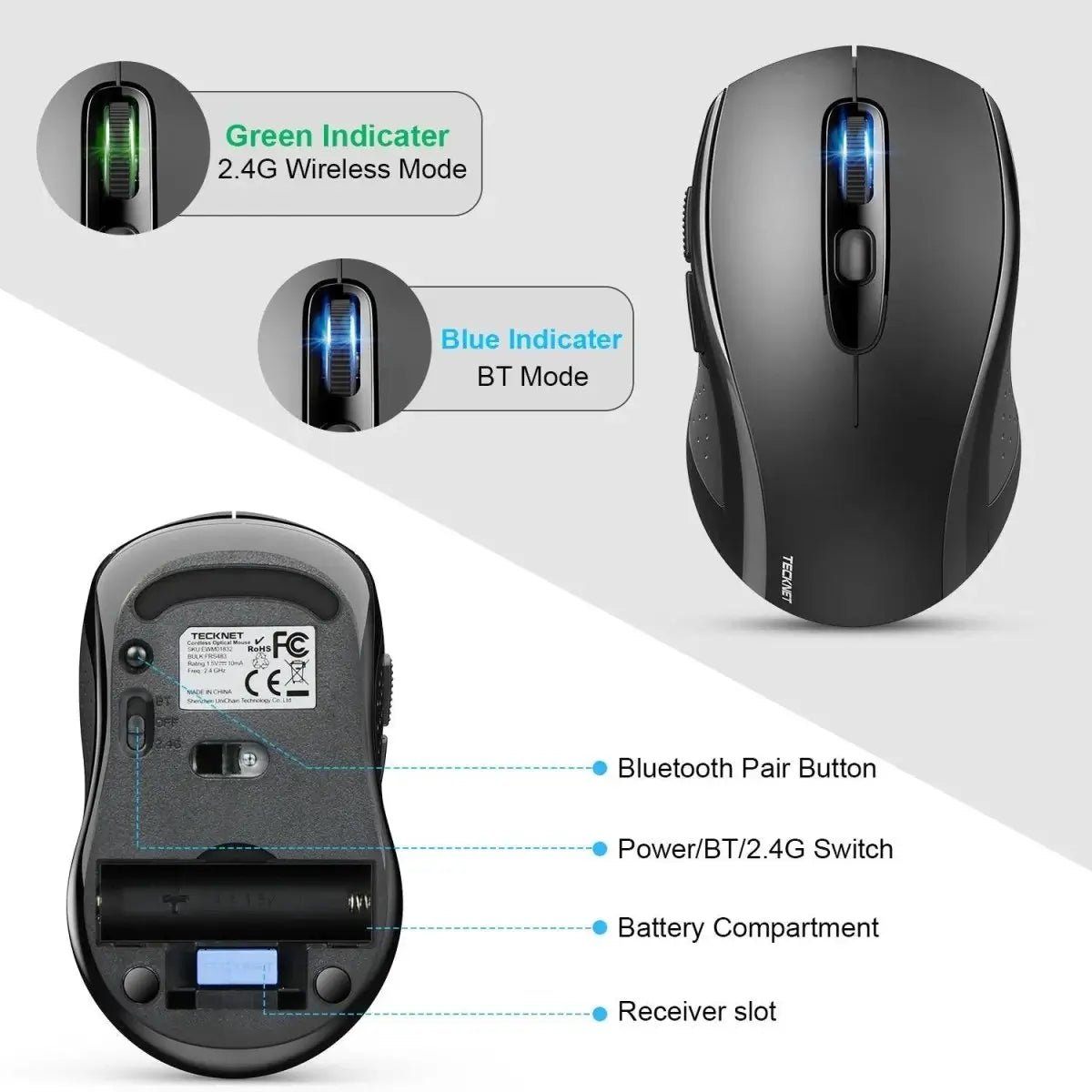 TECKNETTECKNET BT 5.0 2.4G 4000DPI Wireless Optical Mouse