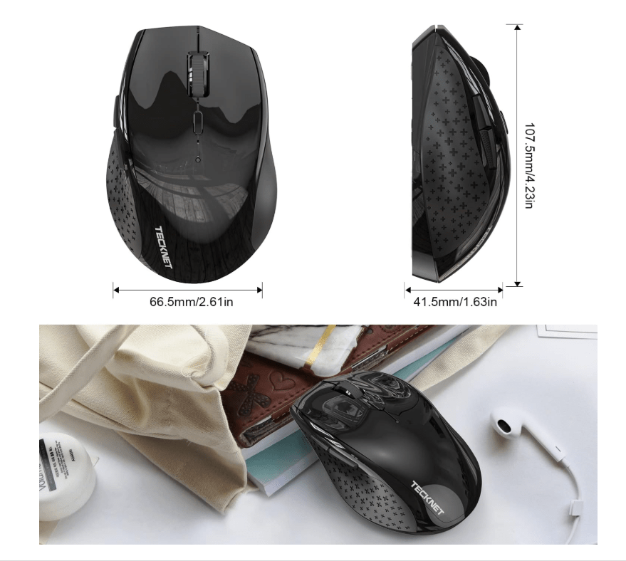 TECKNETTECKNET Classic Wireless Mouse 2.4G Optical USB Mouse for PC Laptop, 3200 DPI, 6 Adjustable DPI Levels, Battery Life 30 Months, Nano - Receiver