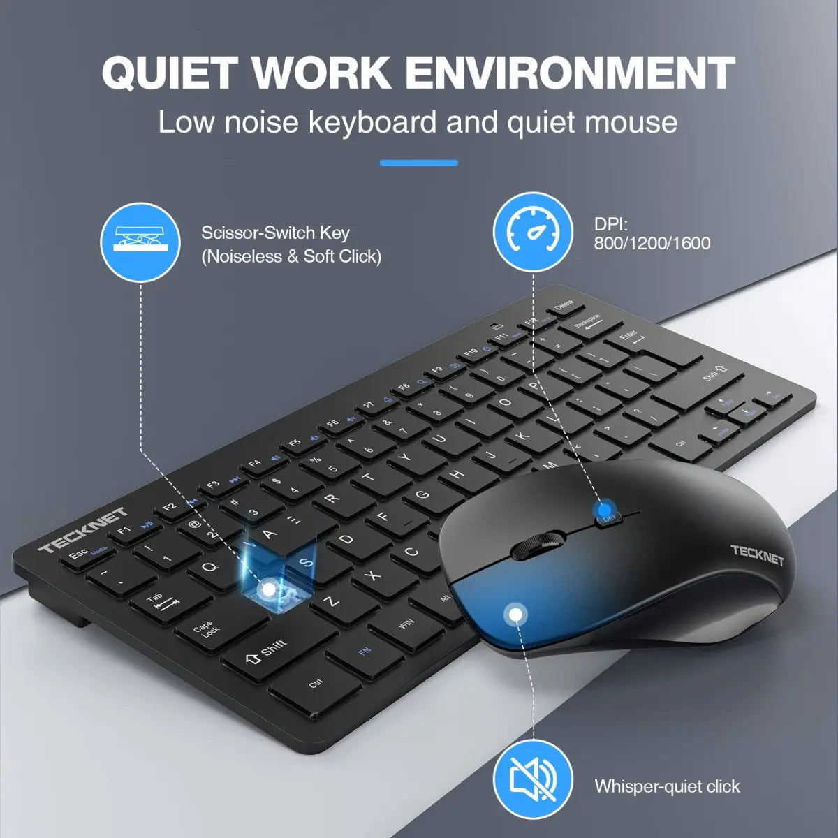 TECKNETTECKNET Mini Wireless Keyboard and Mouse Combo 2.4GHz - [Color/Material] [Main Feature] for [Target Device/Scenario]