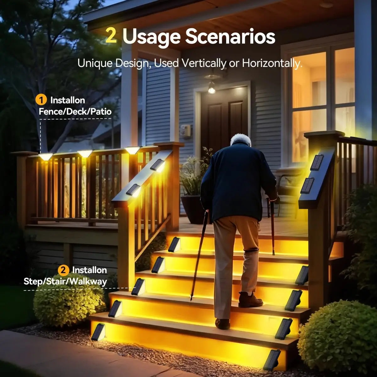TECKNETTECKNET Solar Step Lights for Outside, 2 Modes Brightness Adjustable - [Color/Material] [Main Feature] for [Target Device/Scenario]