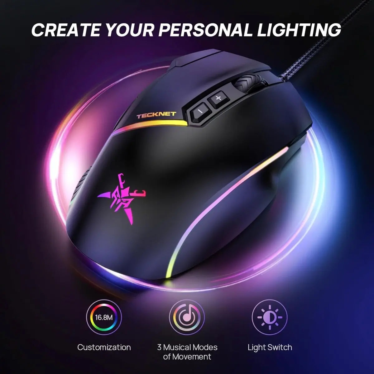 TECKNETTECKNET Wired Gaming Mouse, 12,800 DPI with Optical Sensor, 8 Programmable Buttons - [Color/Material] [Main Feature] for [Target Device/Scenario]