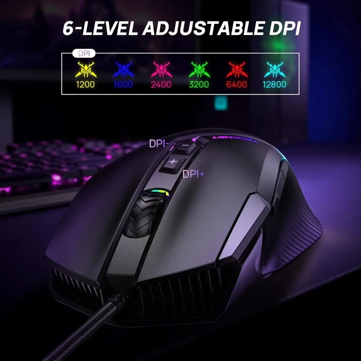 TECKNETTECKNET Wired Gaming Mouse, 12,800 DPI with Optical Sensor, 8 Programmable Buttons - [Color/Material] [Main Feature] for [Target Device/Scenario]