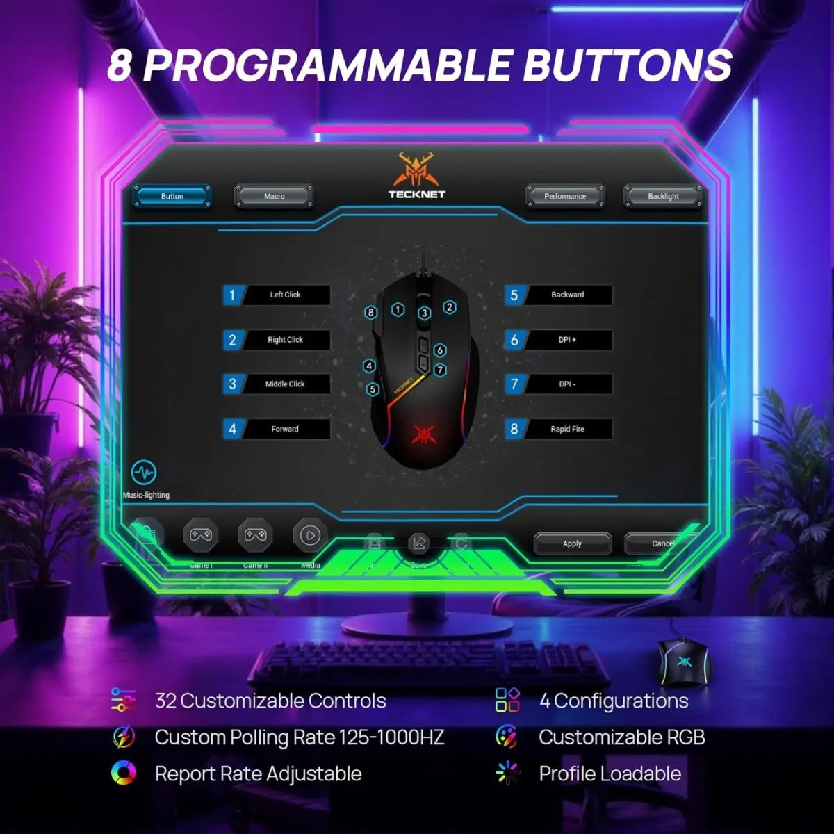TECKNETTECKNET Wired Gaming Mouse, 12,800 DPI with Optical Sensor, 8 Programmable Buttons - [Color/Material] [Main Feature] for [Target Device/Scenario]