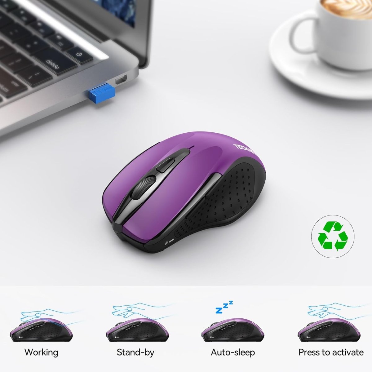 TECKNETTECKNET Wired Mouse, 6 - Button Corded with 4 Adjustable DPI, Optical Ergonomic Design, 5FT Cord for Laptop, Chromebook, PC, Desktop, Mac, Notebook - LT.Purple - [Color/Material] [Main Feature] for [Target Device/Scenario]