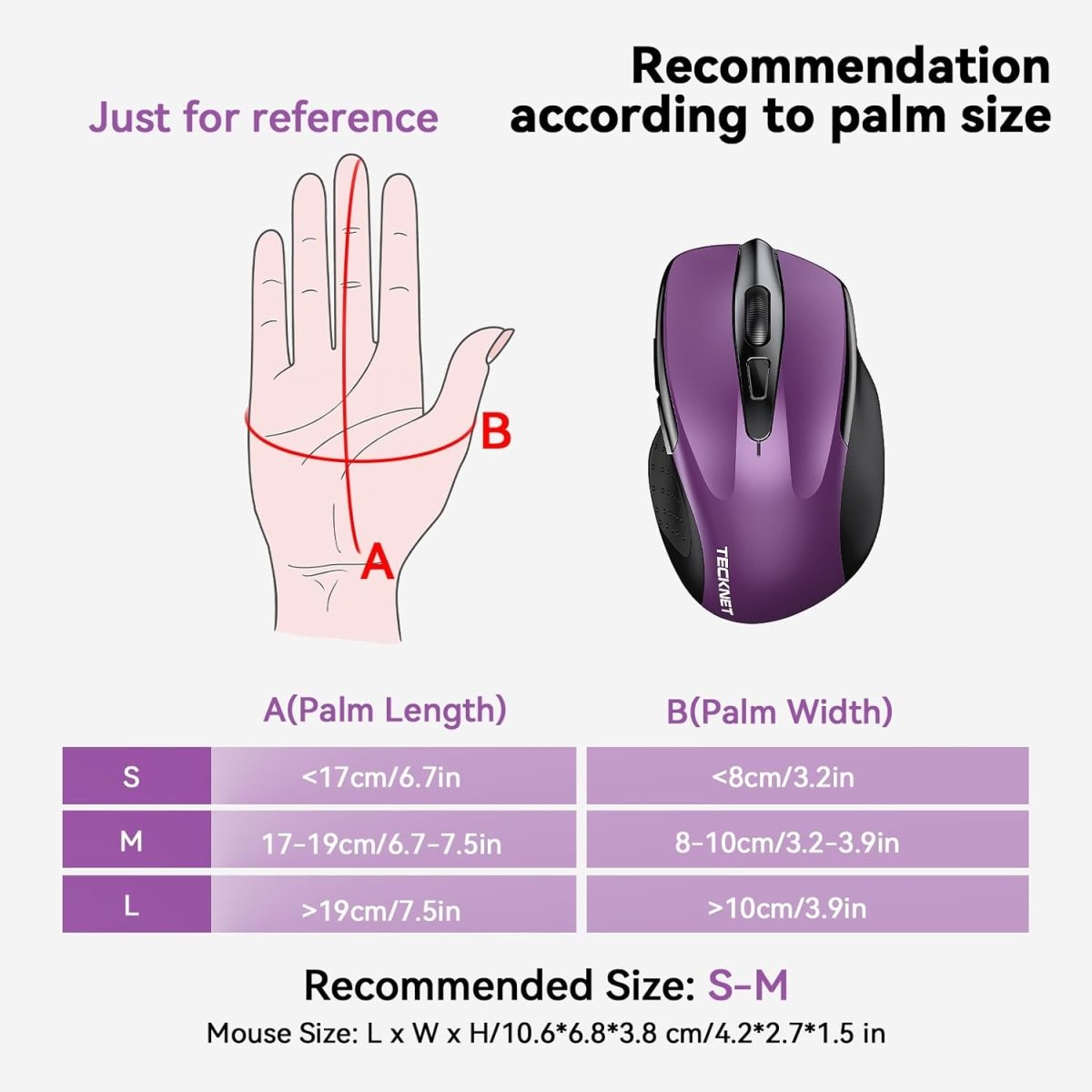 TECKNETTECKNET Wired Mouse, 6 - Button Corded with 4 Adjustable DPI, Optical Ergonomic Design, 5FT Cord for Laptop, Chromebook, PC, Desktop, Mac, Notebook - LT.Purple - [Color/Material] [Main Feature] for [Target Device/Scenario]