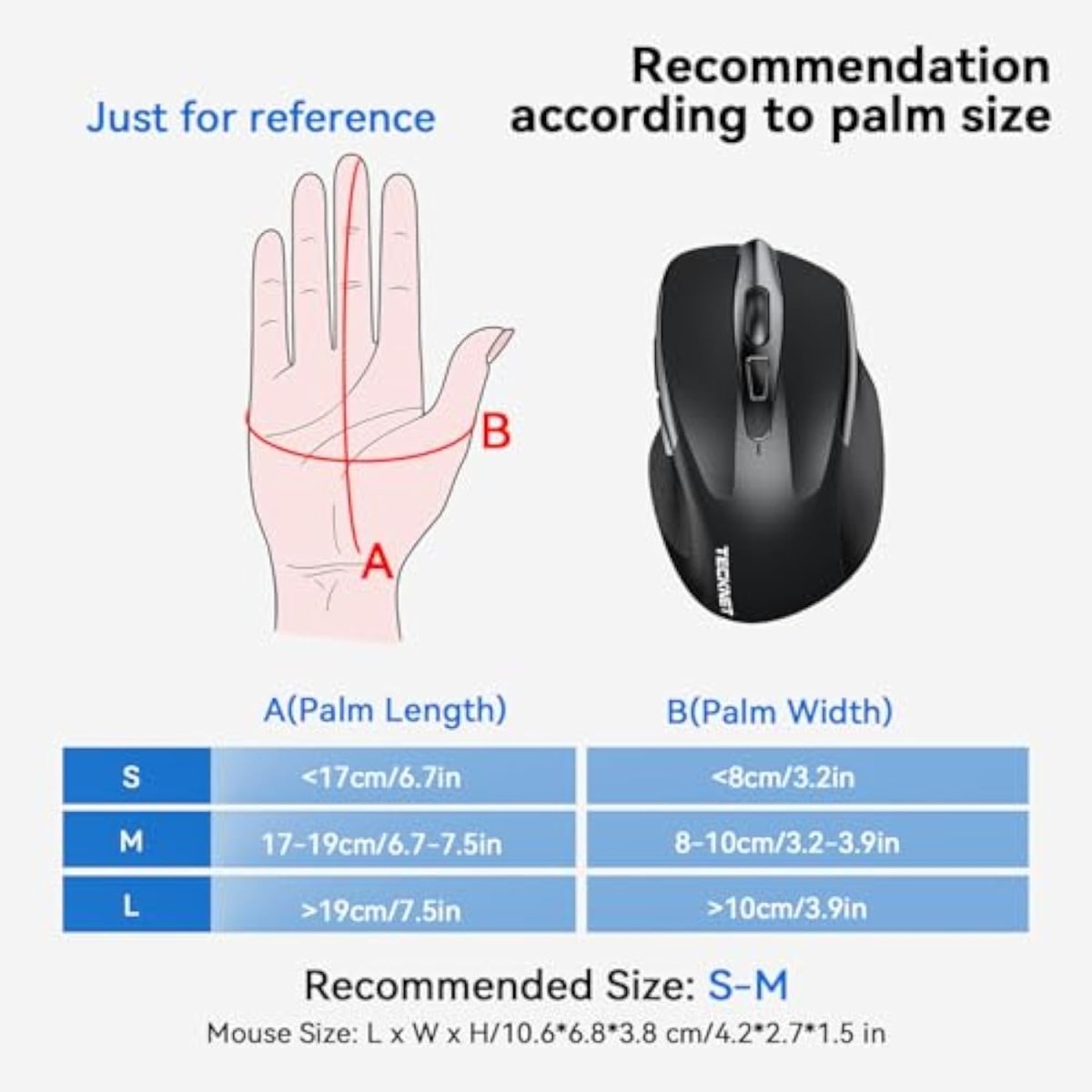 TECKNETTECKNET Wireless Mouse, 2.4G Ergonomic Optical Mouse, Computer Mouse for Laptop, PC, Computer, Chromebook, Notebook, 6 Buttons, 24 Months Battery Life, 2600 DPI, 5 Adjustment Levels, for Small Hand - [Color/Material] [Main Feature] for [Target Device/Scenario]