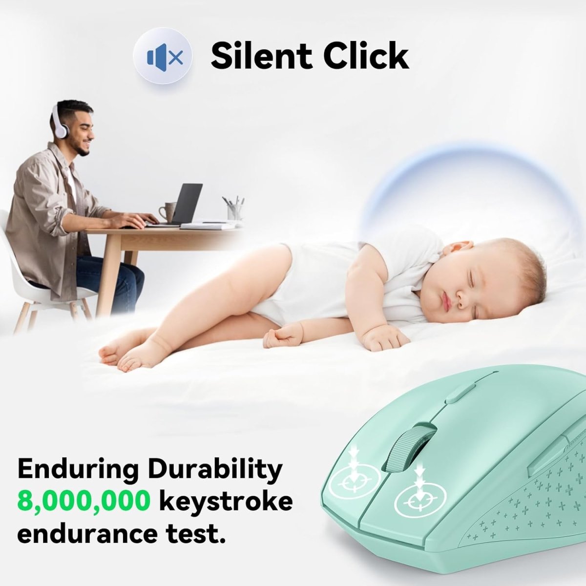 TECKNETTECKNET Wireless Mouse, 2.4G USB Computer Mouse with 6 - Level Adjustable 4800 DPI, 30 Months Battery, Ergonomic Grips, 6 Buttons Portable for PC, Chromebook, Mac - Green - [Color/Material] [Main Feature] for [Target Device/Scenario]