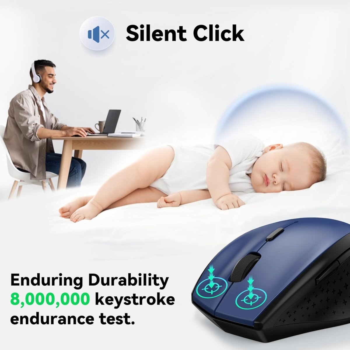 TECKNETTECKNET Wireless Mouse, 2.4G USB Computer Mouse with 6 - Level Adjustable 4800 DPI, 30 Months Battery, Ergonomic Grips, 6 Buttons Portable for PC, Chromebook, Mac - Blue - [Color/Material] [Main Feature] for [Target Device/Scenario]