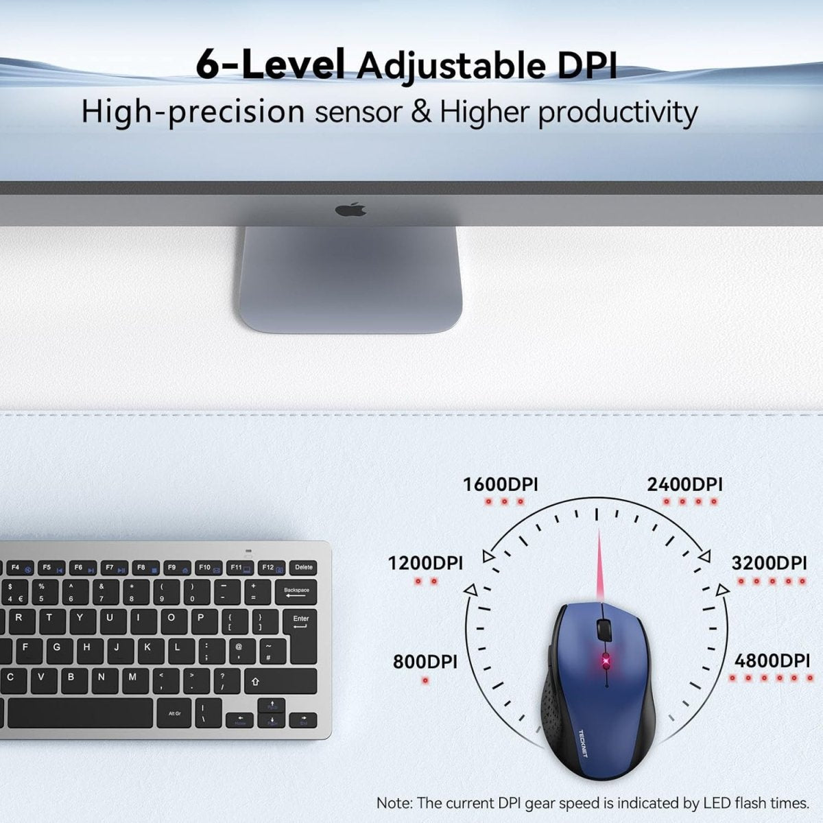 TECKNETTECKNET Wireless Mouse, 2.4G USB Computer Mouse with 6 - Level Adjustable 4800 DPI, 30 Months Battery, Ergonomic Grips, 6 Buttons Portable for PC, Chromebook, Mac - Blue - [Color/Material] [Main Feature] for [Target Device/Scenario]