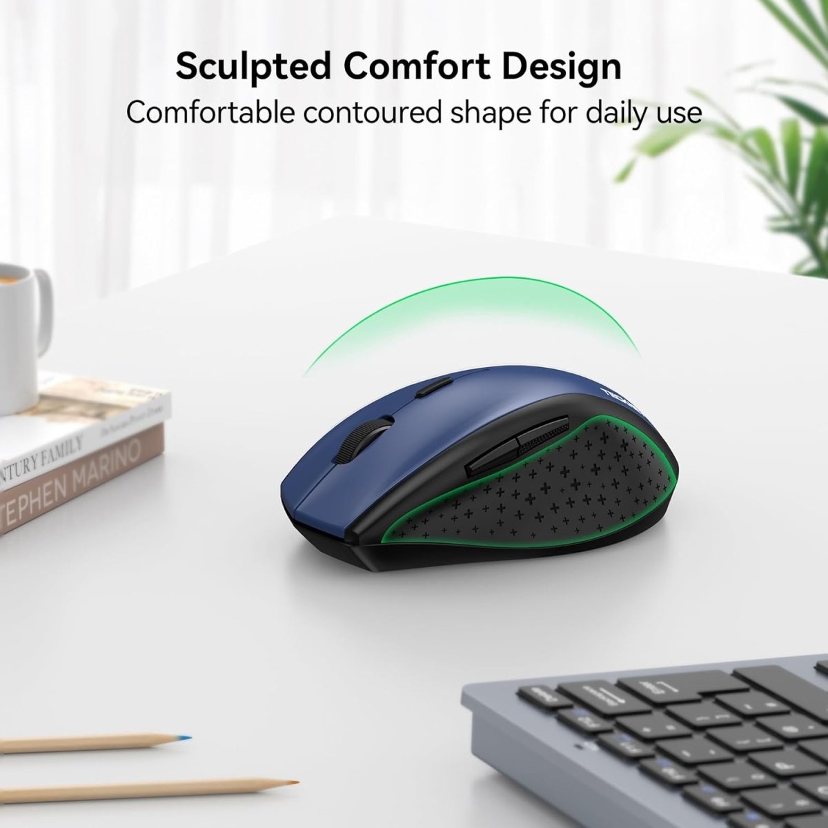TECKNETTECKNET Wireless Mouse, 2.4G USB Computer Mouse with 6 - Level Adjustable 4800 DPI, 30 Months Battery, Ergonomic Grips, 6 Buttons Portable for PC, Chromebook, Mac - Blue - [Color/Material] [Main Feature] for [Target Device/Scenario]