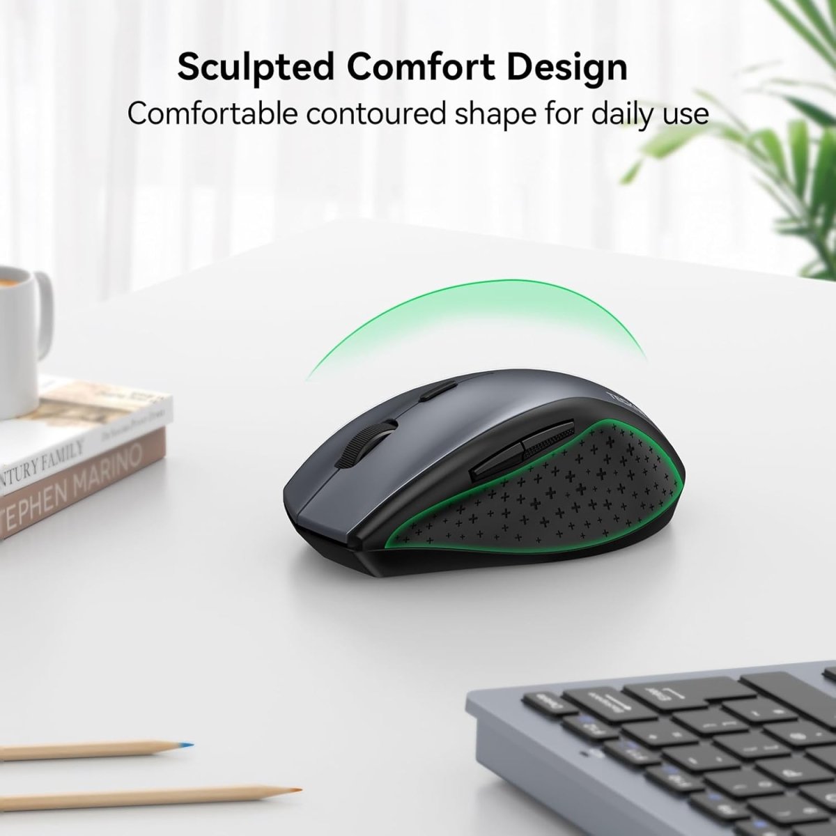 TECKNETTECKNET Wireless Mouse, 2.4G USB Computer Mouse with 6 - Level Adjustable 4800 DPI, Silent Quiet Click，30 Months Battery, Ergonomic Grips, 6 Buttons Portable for PC, Chromebook, Mac - Grey - [Color/Material] [Main Feature] for [Target Device/Scenario]