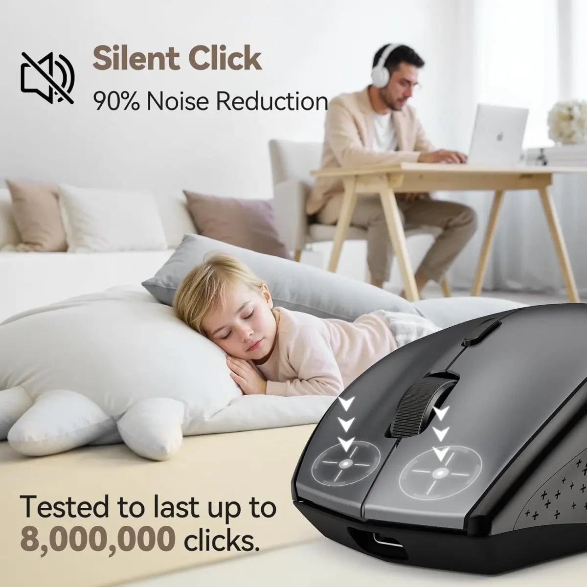 TECKNETTECKNET Wireless Mouse Jiggler, USB - C Rechargeable Mouse, Silent Mouse Quiet Click, Build - in Mouse Mover, 6400 DPI Ergonomic Mouse, 2.4G Cordless Computer Mice for Mac, Laptop, Desktop, PC - [Color/Material] [Main Feature] for [Target Device/Scenario]