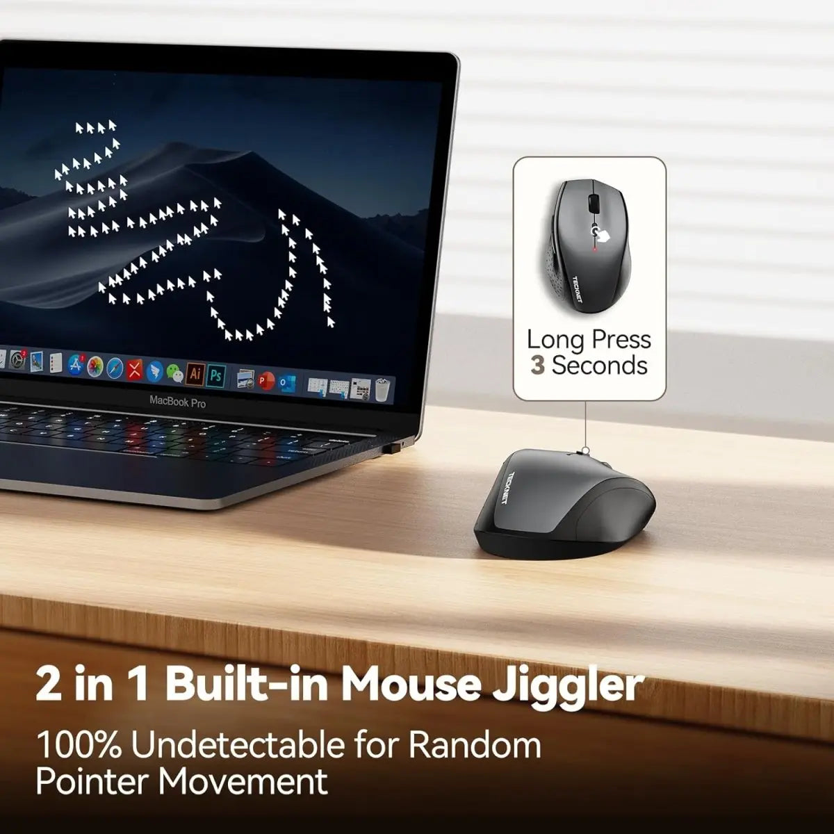 TECKNETTECKNET Wireless Mouse Jiggler, USB - C Rechargeable Mouse, Silent Mouse Quiet Click, Build - in Mouse Mover, 6400 DPI Ergonomic Mouse, 2.4G Cordless Computer Mice for Mac, Laptop, Desktop, PC - [Color/Material] [Main Feature] for [Target Device/Scenario]