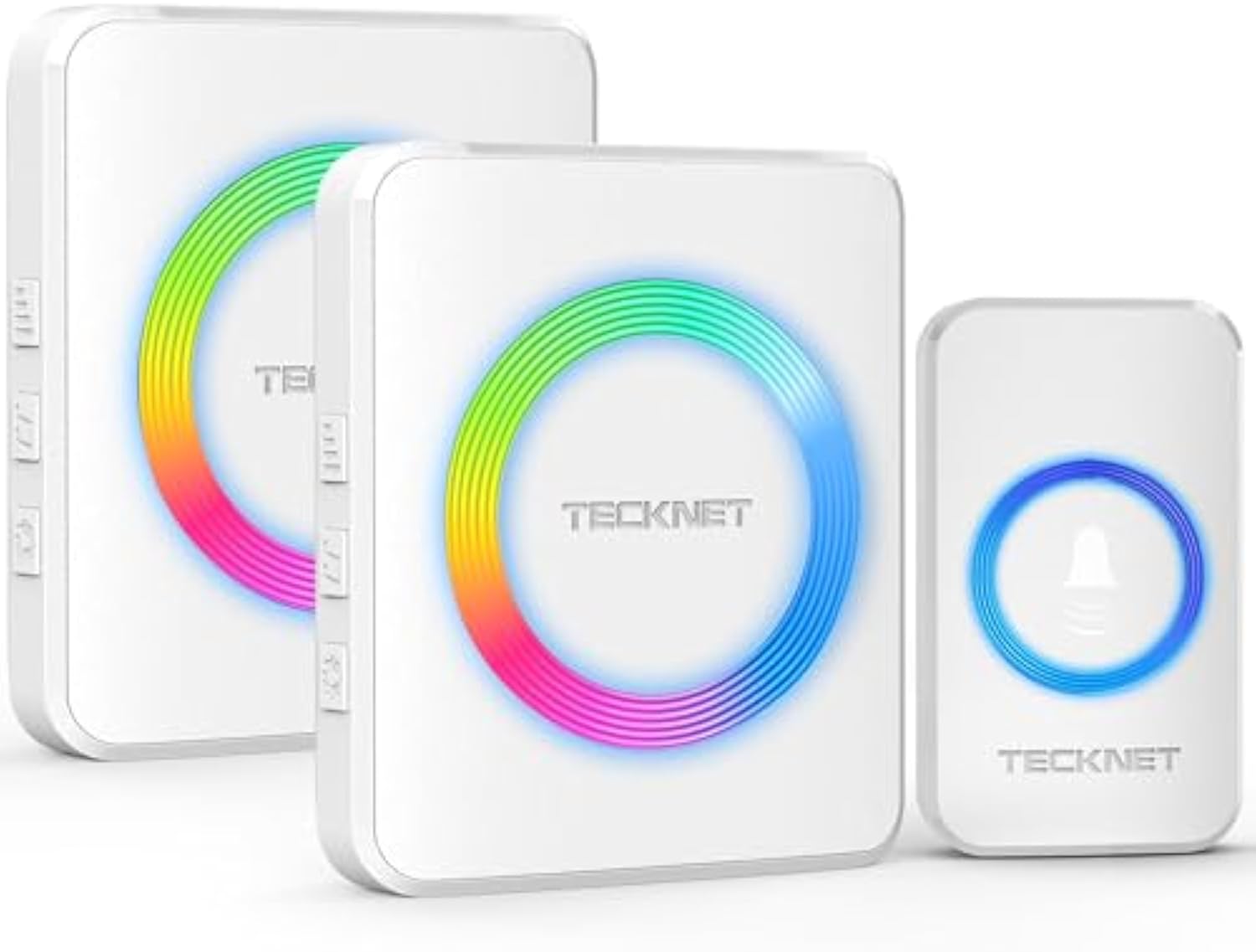 TECKNET Wireless Doorbells for Home, IP65 Waterproof Door Bell 1300ft Range, 0-120dB Classroom Doorbell Kits with 60 Chimes & 5 Volume Levels, RGB Flashing for Hearing Impaired with 2 Receivers