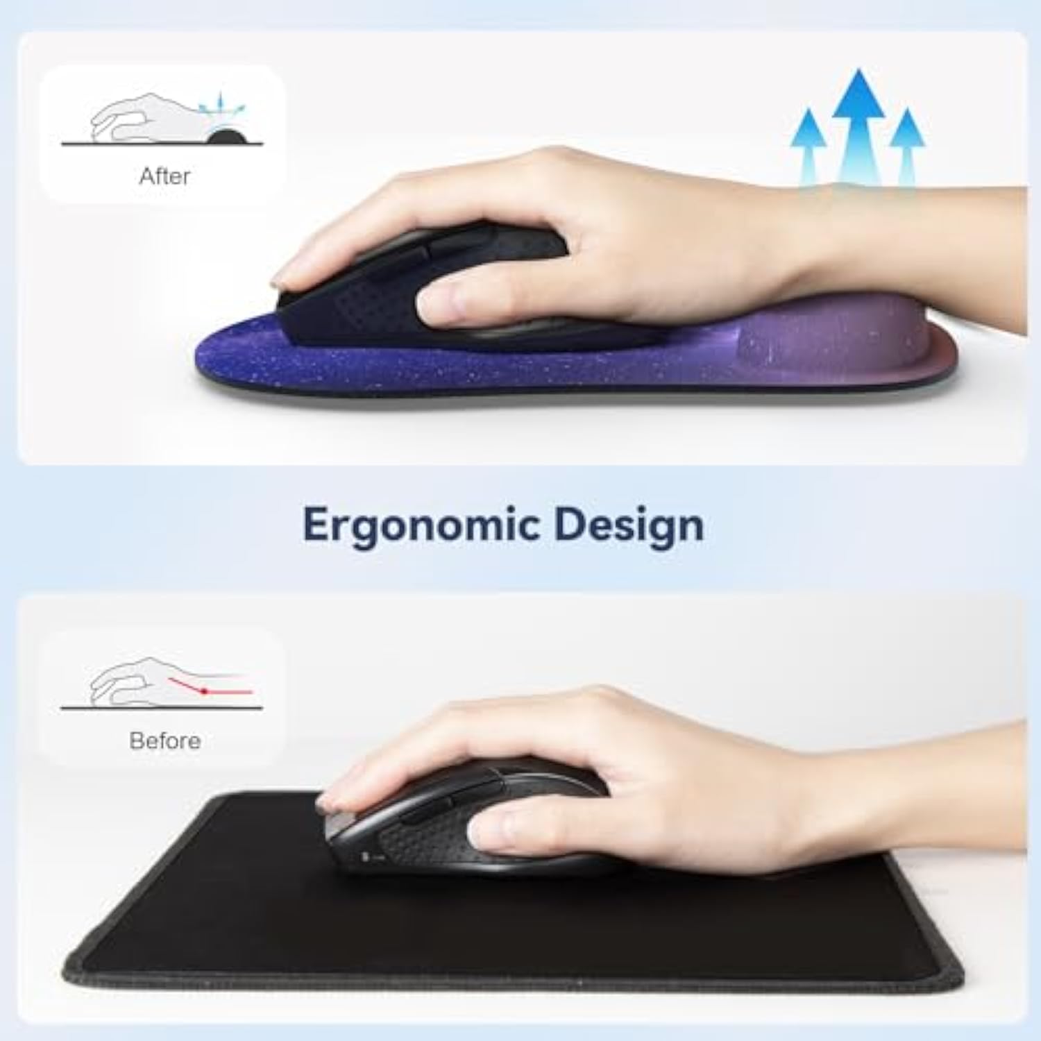 TECKNET Mouse Pad with Wrist Support, Ergonomic Gaming Mouse Pad Pain Relief, Portable Comfortable Mousepad for Computer, Laptop, Office, Home - Non-Slip Base, Waterproof Surface