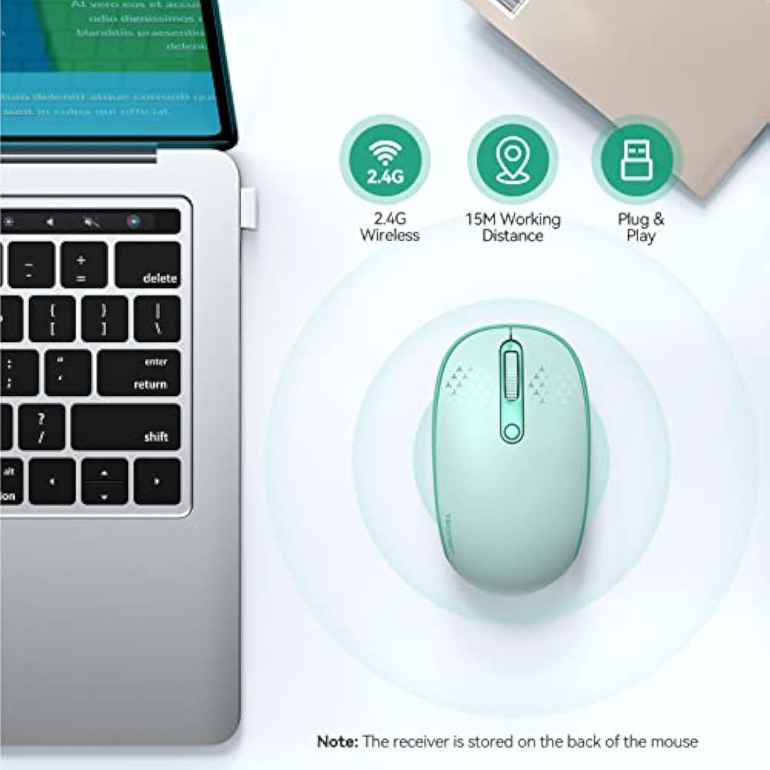 TECKNET Wireless Mouse for Laptop, 2.4G Quiet Computer Mouse with USB Receiver, 4 Buttons Portable Cordless Mice for Chromebook, Laptop, PC, Mac, 800/1200/1600 DPI