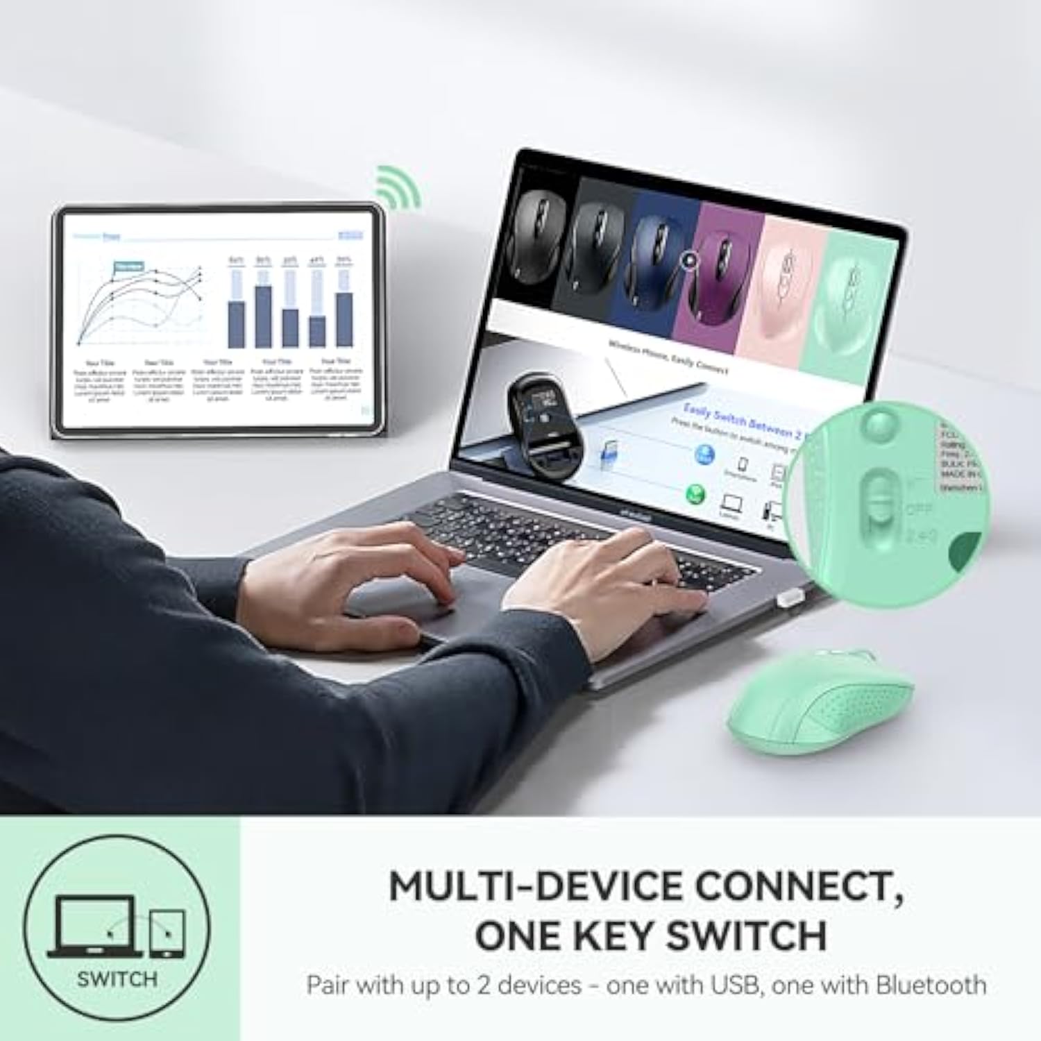 TECKNET Bluetooth Mouse, 4000DPI Wireless Mice for Laptop 2-in-1(BT 5.0/3.0+2.4Ghz) Computer Mouse with USB Receiver for Mac