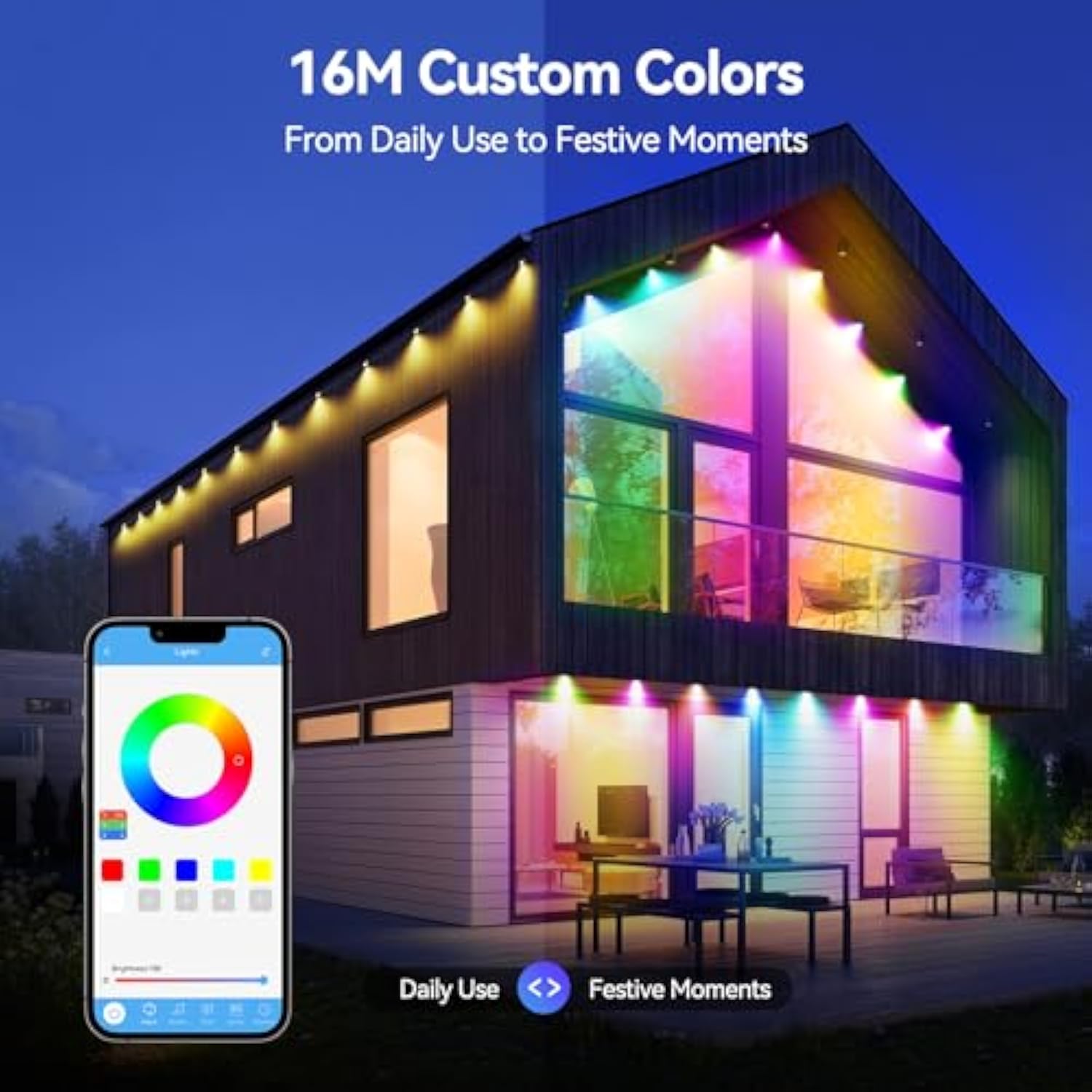 TECKNET 100FT Outdoor Smart RGBIC LED Lights – Preset/DIY Modes, Music Sync, IP67 Waterproof (Holiday/Party)