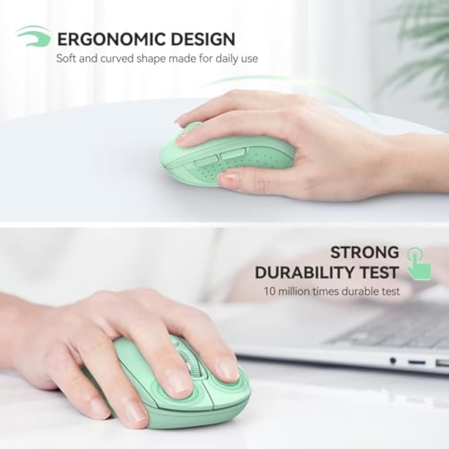 TECKNET Bluetooth Mouse, 4000DPI Wireless Mice for Laptop 2-in-1(BT 5.0/3.0+2.4Ghz) Computer Mouse with USB Receiver for Mac