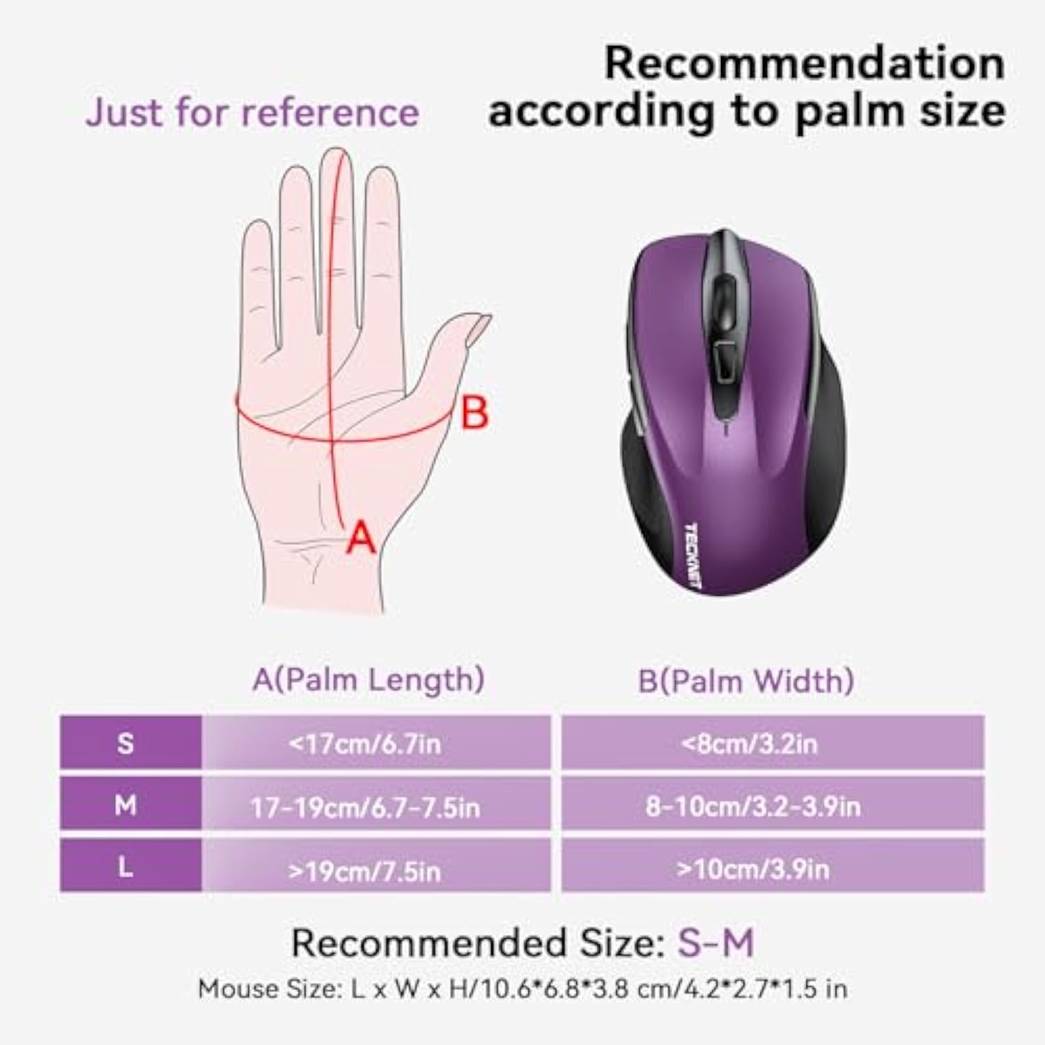 TECKNET Wireless Mouse (2.4G & BT5.0/3.0) Silent 4800 DPI Computer USB A & Bluetooth Mouse 6 Buttons, Wide Compatibility