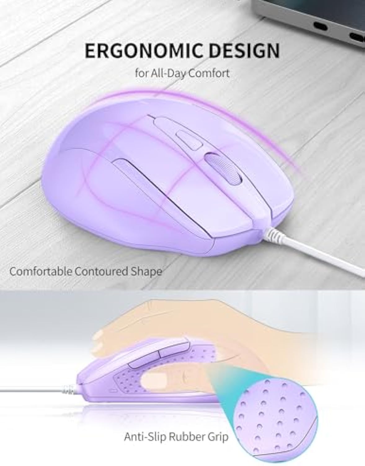 TECKNET Wired Mouse, 6-Button Corded with 4 Adjustable DPI, Optical Ergonomic Design, 5FT Cord for Laptop, Chromebook, PC, Desktop, Mac, Notebook
