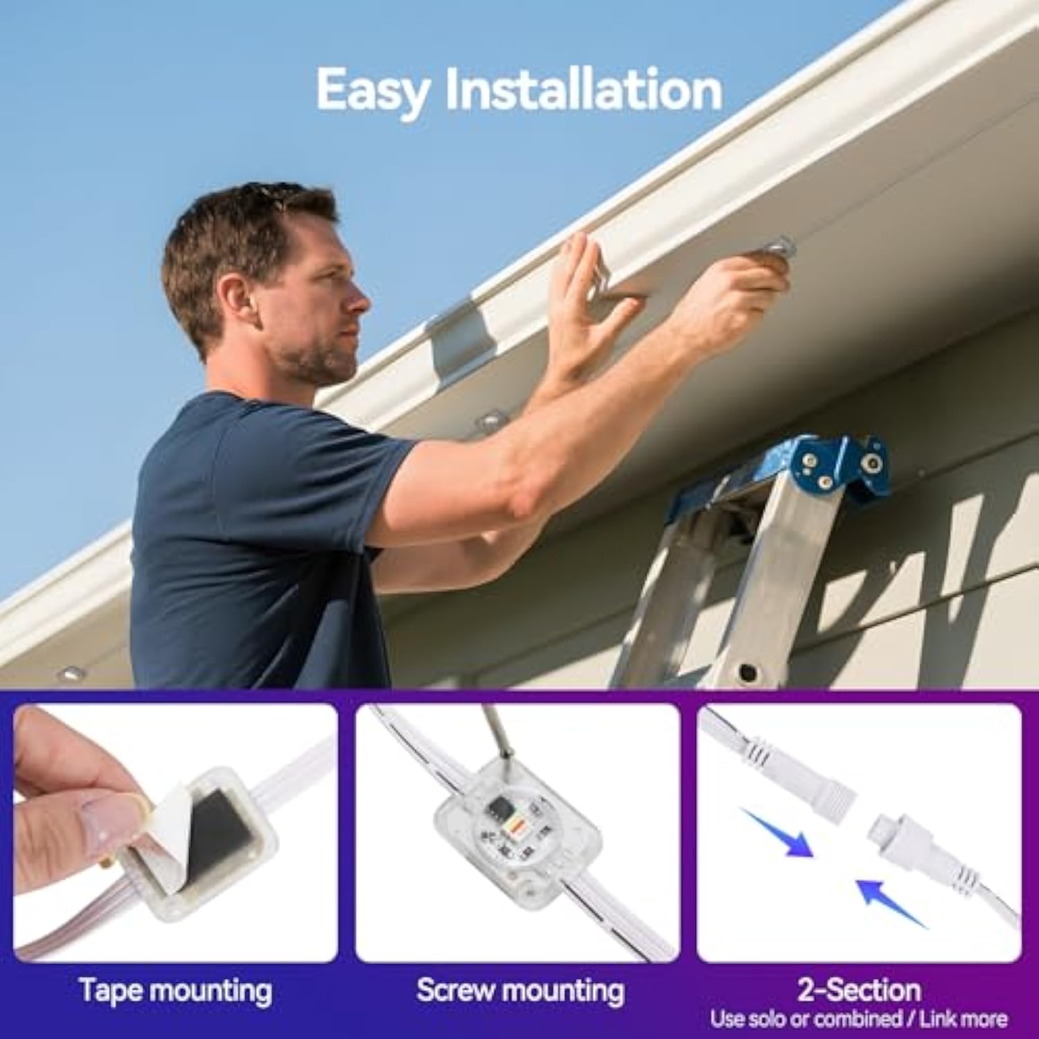 TECKNET 100FT Outdoor Smart RGBIC LED Lights – Preset/DIY Modes, Music Sync, IP67 Waterproof (Holiday/Party)