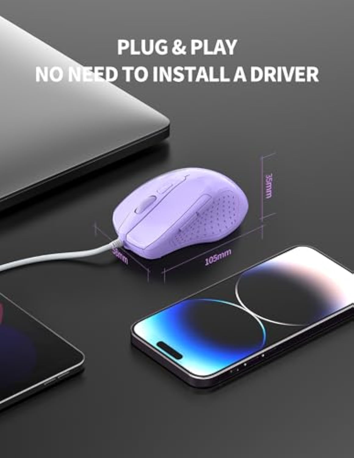 TECKNET Wired Mouse, 6-Button Corded with 4 Adjustable DPI, Optical Ergonomic Design, 5FT Cord for Laptop, Chromebook, PC, Desktop, Mac, Notebook