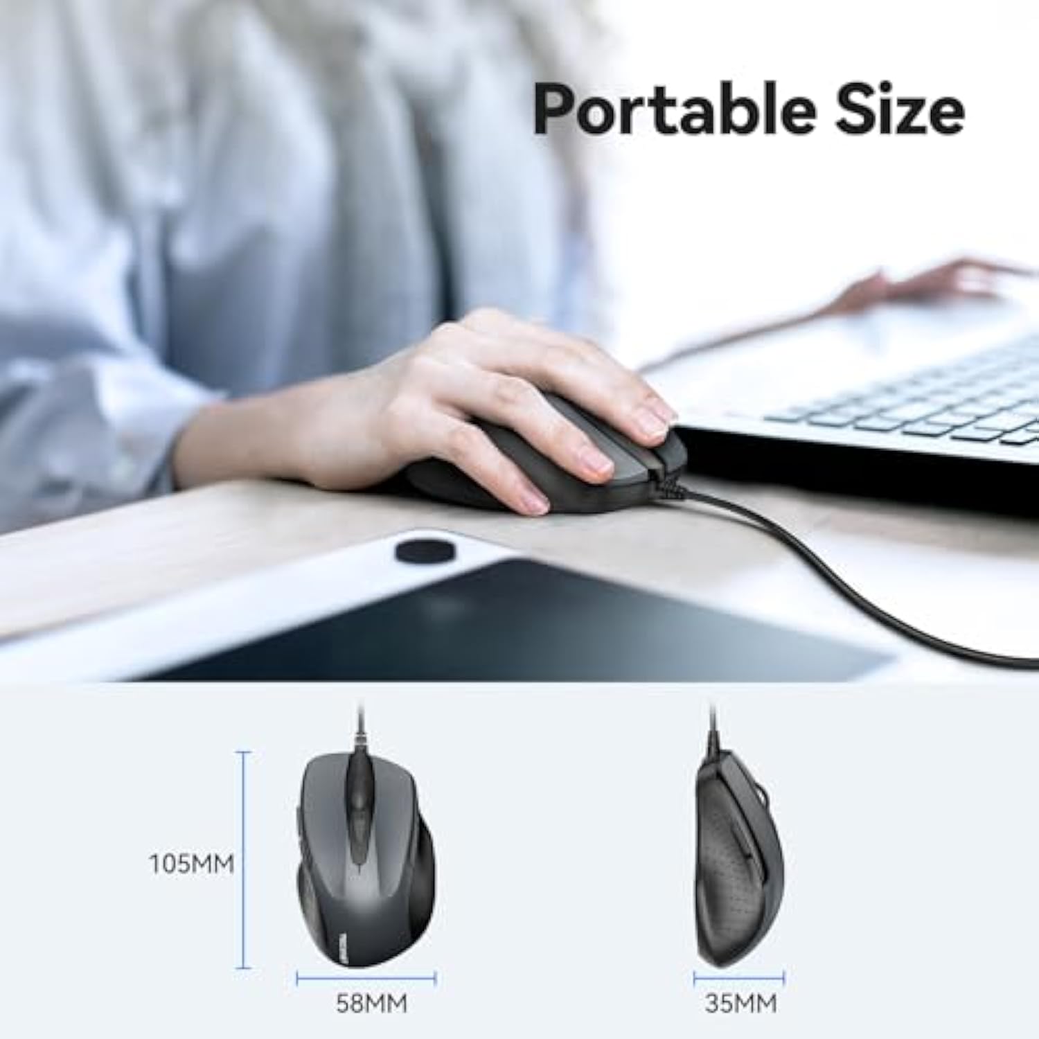 TECKNET USB Wired Mouse, 6-Button Corded Computer Mouse with 4 Adjustable DPI, Optical Computer Mice with Ergonomic Design and 5FT Cord for Laptop, Chromebook, PC, Desktop, Mac, Notebook