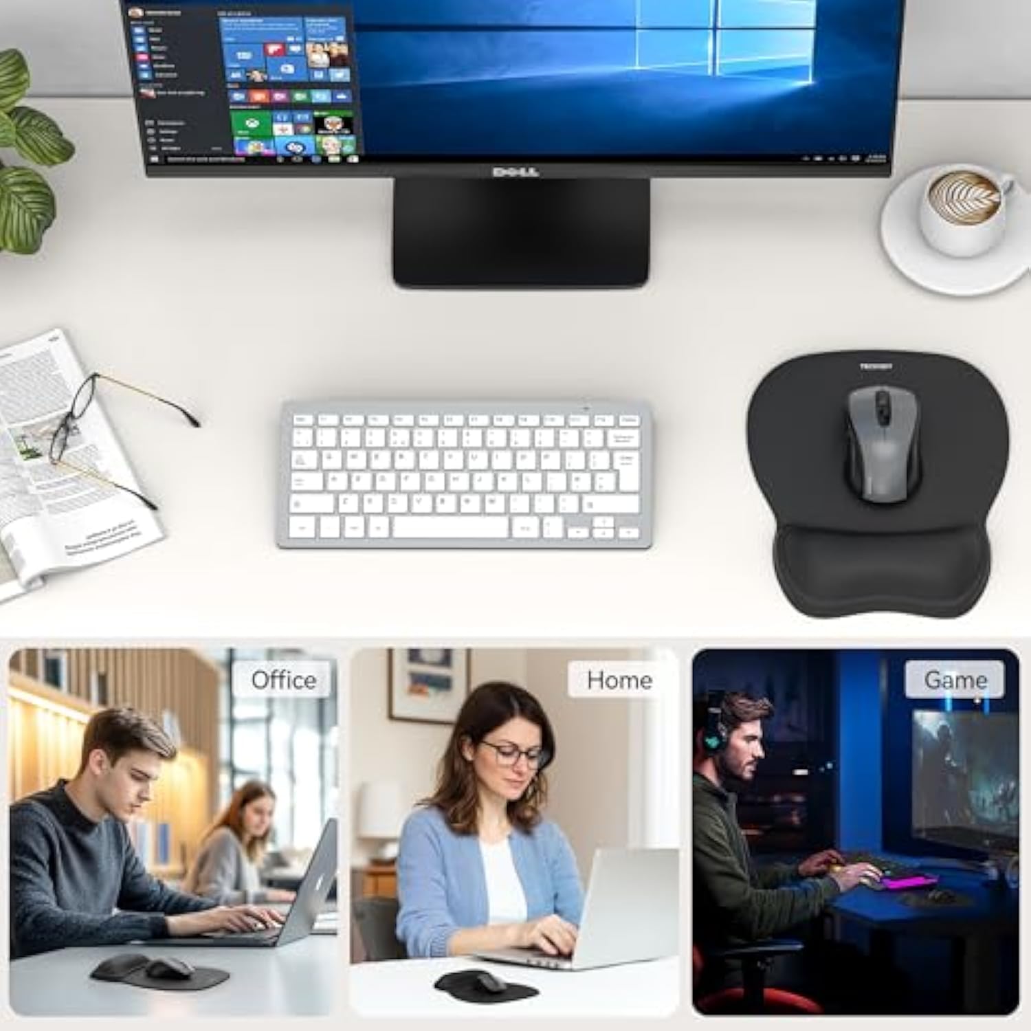 TECKNET Gel Mouse Pad with Wrist Rest, Ergonomic Office Mousepad with Wrist Support - Non-Slip & Smooth Surface Comfortable Desk Accessories Mat for Office, Gaming and Study