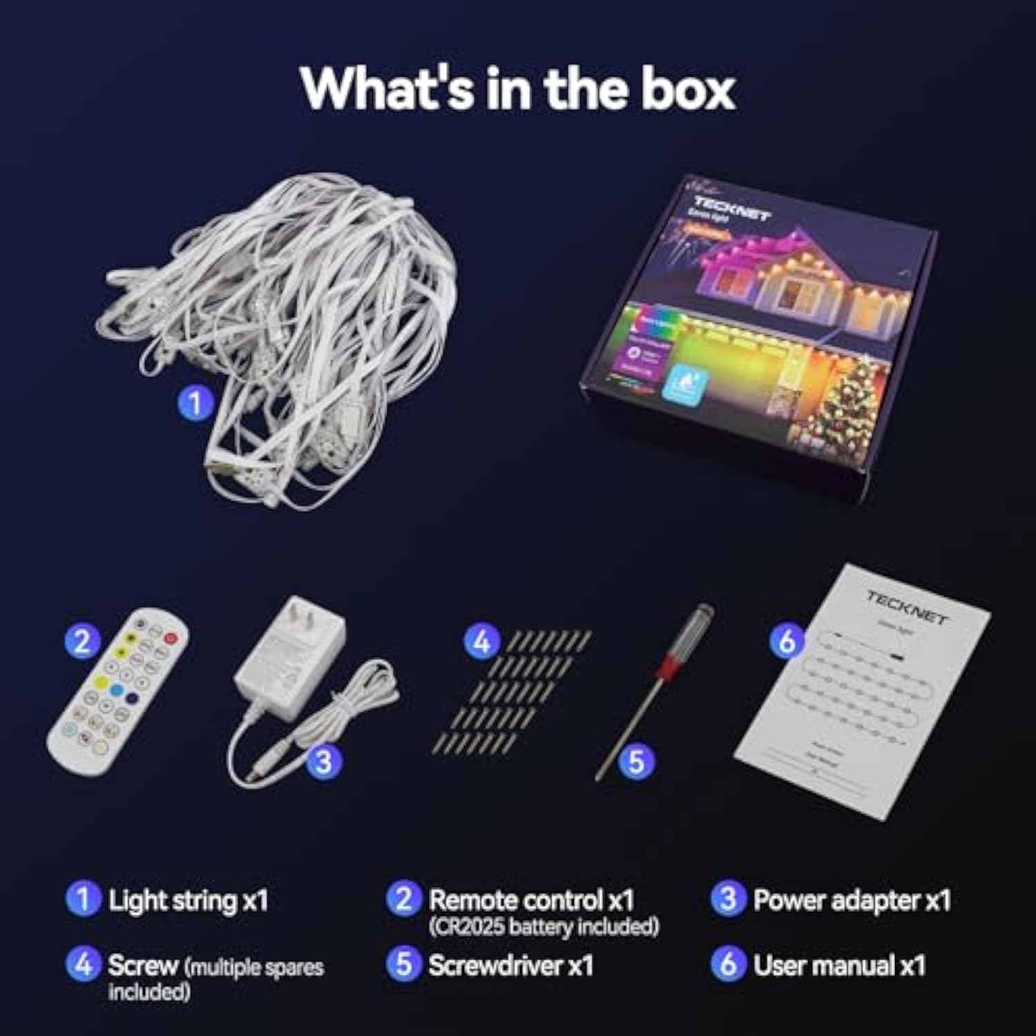 TECKNET 100FT Outdoor Smart RGBIC LED Lights – Preset/DIY Modes, Music Sync, IP67 Waterproof (Holiday/Party)